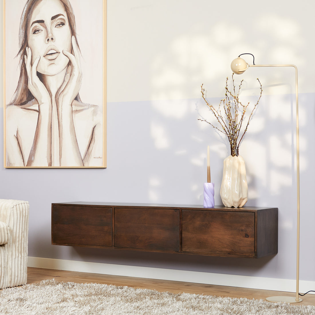 Zwevend tv meubel Vista Walnut | 160 cm - Industrieelinhuis.nl