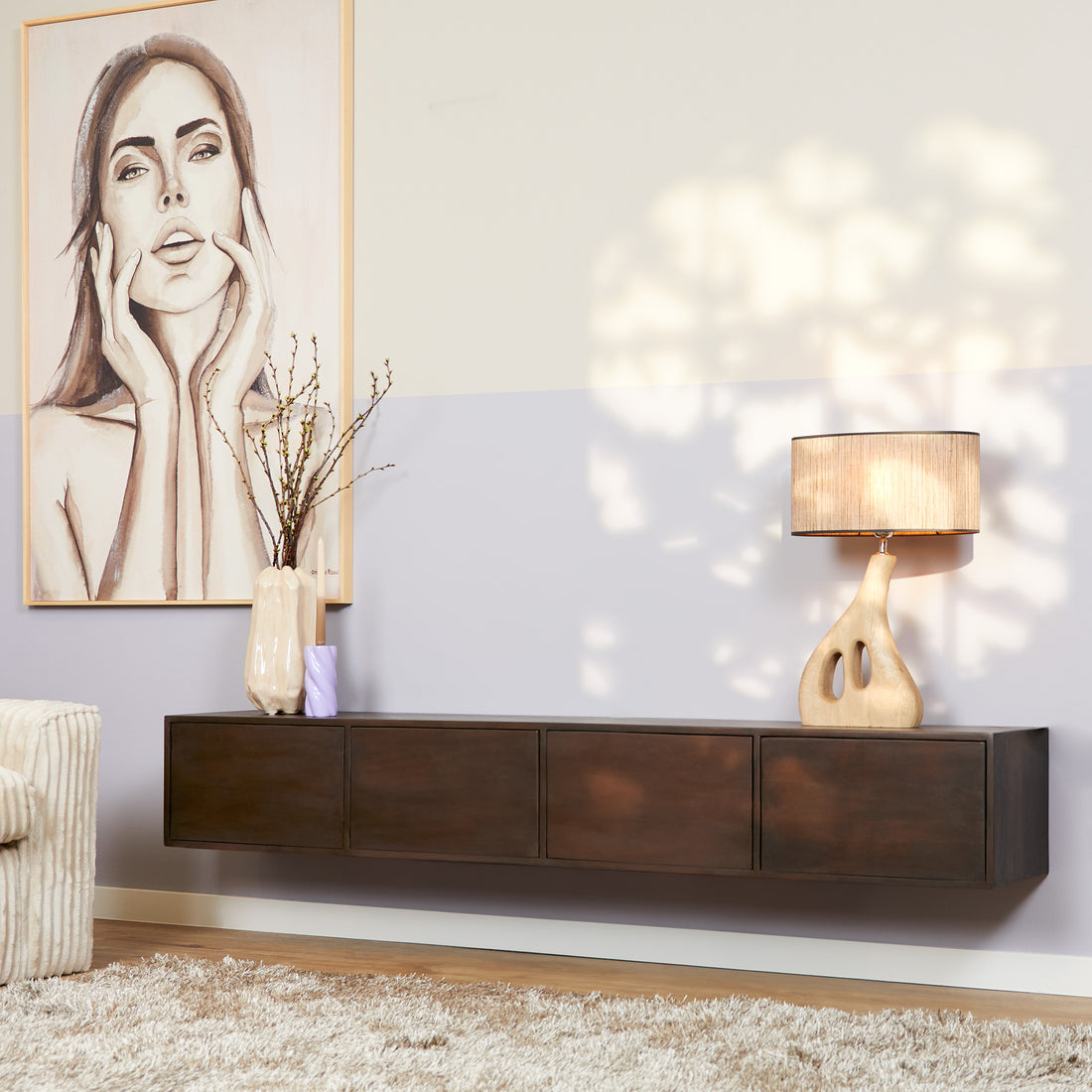 Zwevend tv meubel Vista Walnut | 200 cm - Industrieelinhuis.nl