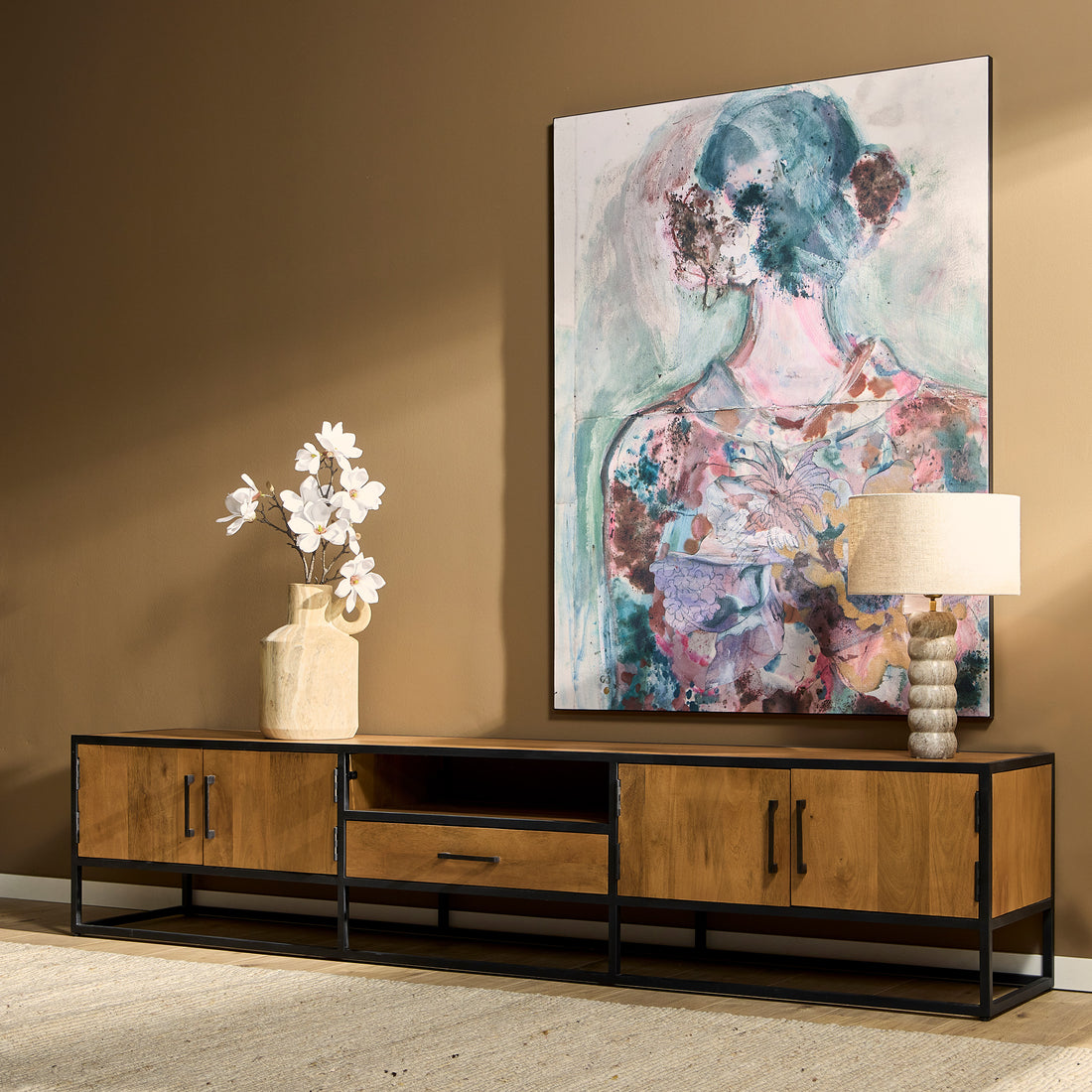 Tv meubel Denver | Mangohout en staal | 240 cm - Industrieelinhuis.nl