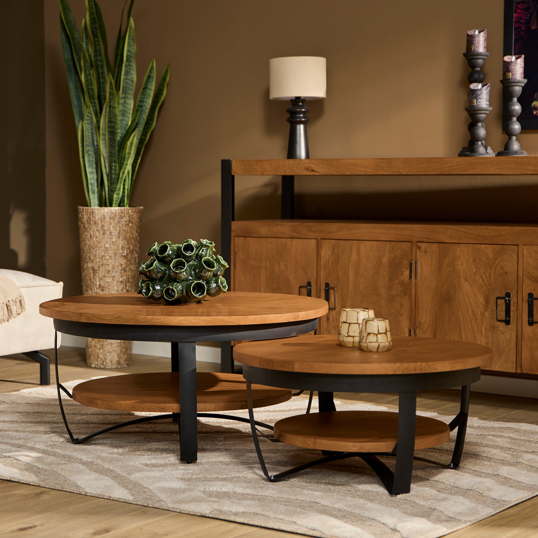 Salontafel Paras rond | Mangohout Staal | 70 cm