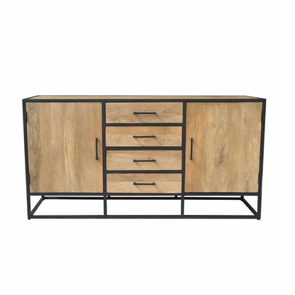 Dressoir Dakota 165 cm – Massief Mangohout met Zwart Metalen Frame – 4 Lades &amp; 2 Deuren – Industrieel Design - Industrieelinhuis.nl