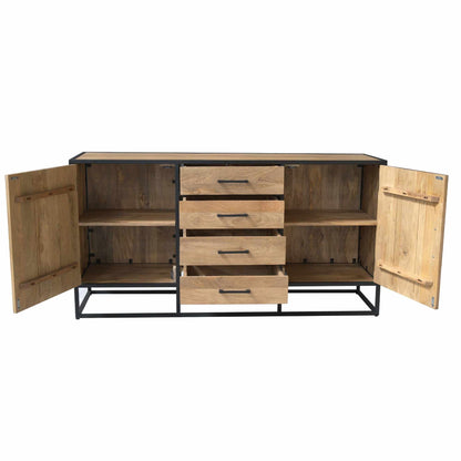 Dressoir Dakota 165 cm – Massief Mangohout met Zwart Metalen Frame – 4 Lades &amp; 2 Deuren – Industrieel Design - Industrieelinhuis.nl