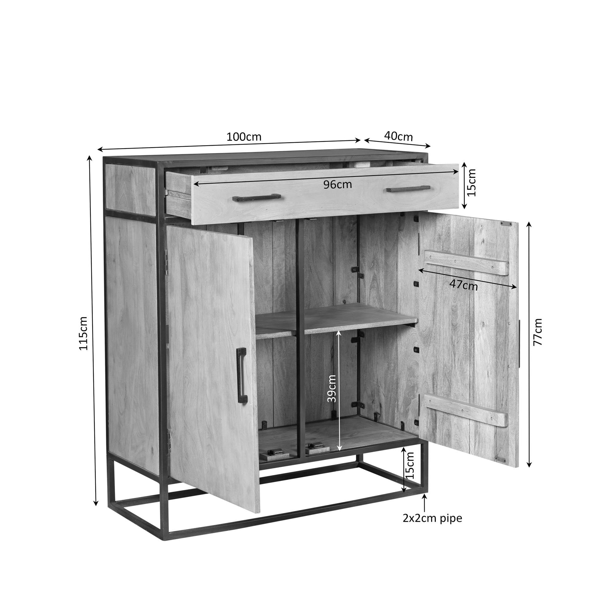 Kabinetkast Dakota – Stoer design met warme uitstraling 100 cm - Industrieelinhuis.nl