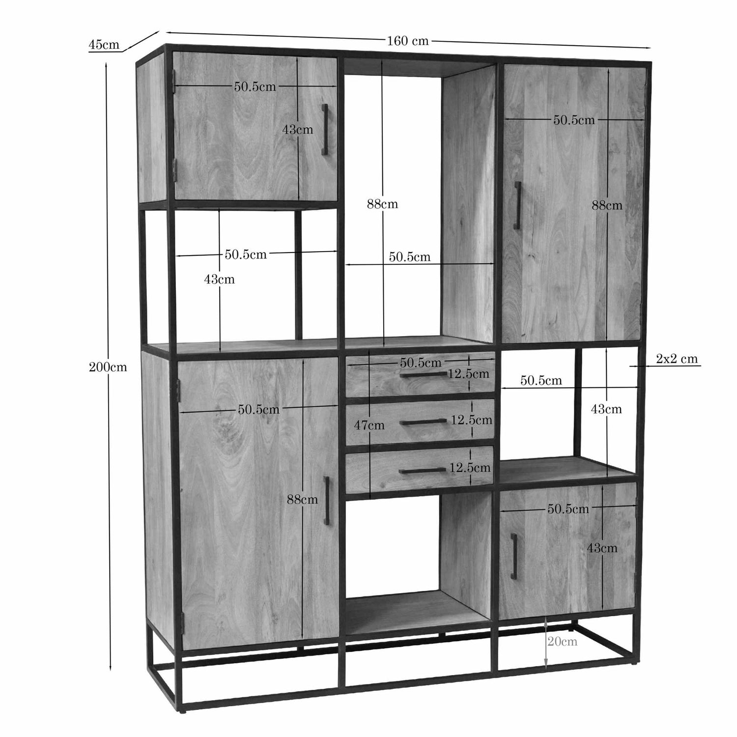 Vakkenkast Dakota Supreme XXL | 160 cm - Industrieelinhuis.nl
