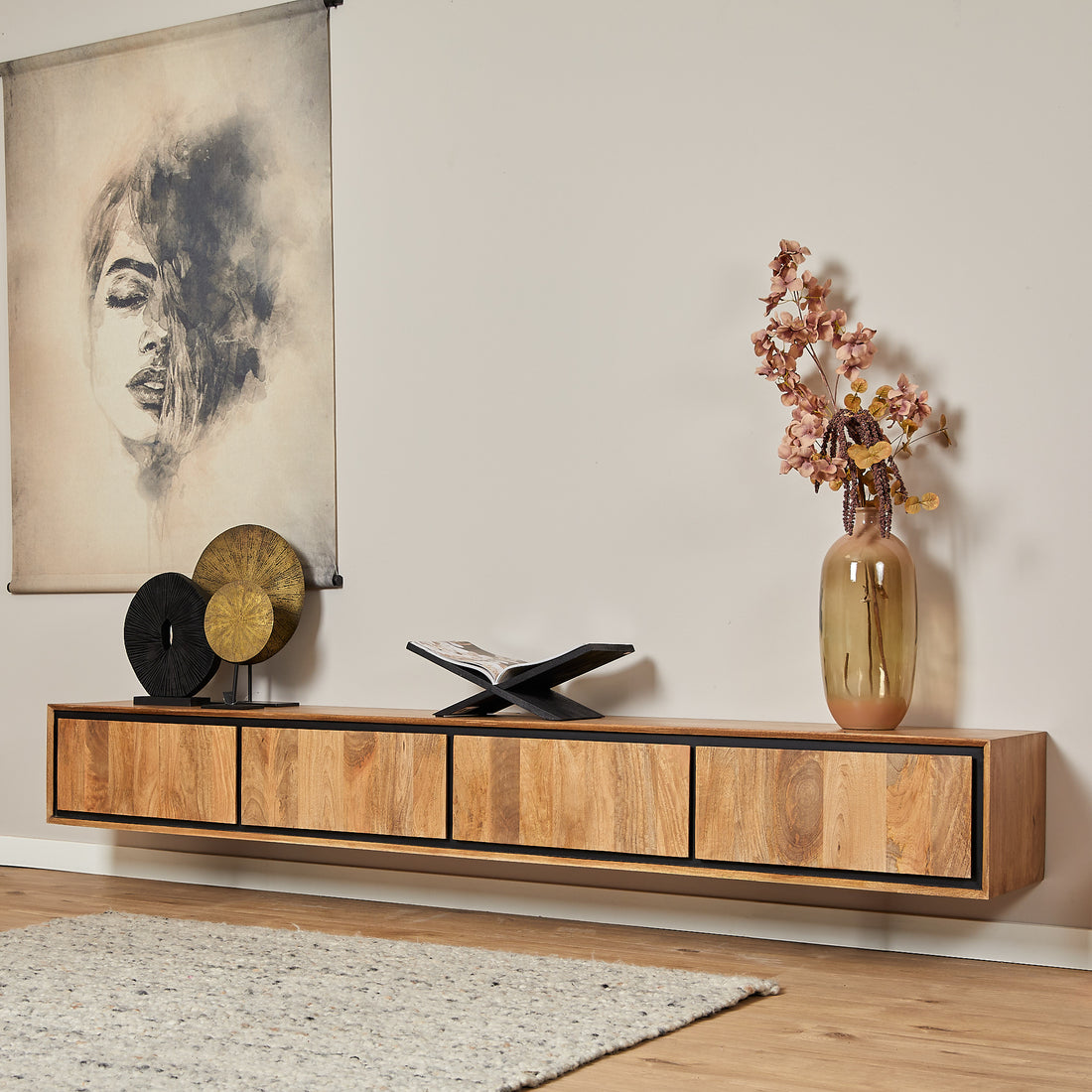 Zwevend tv meubel RichWood | 240 cm - Industrieelinhuis.nl