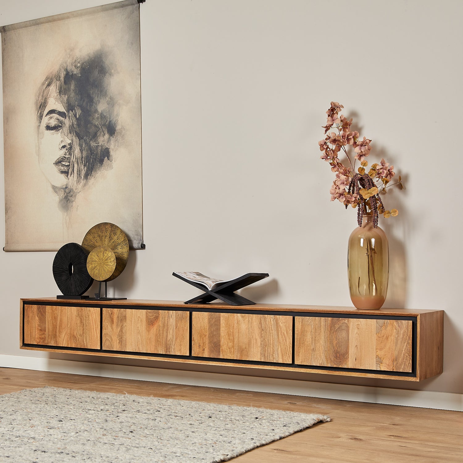 Zwevend tv meubel RichWood | 240 cm - Industrieelinhuis.nl
