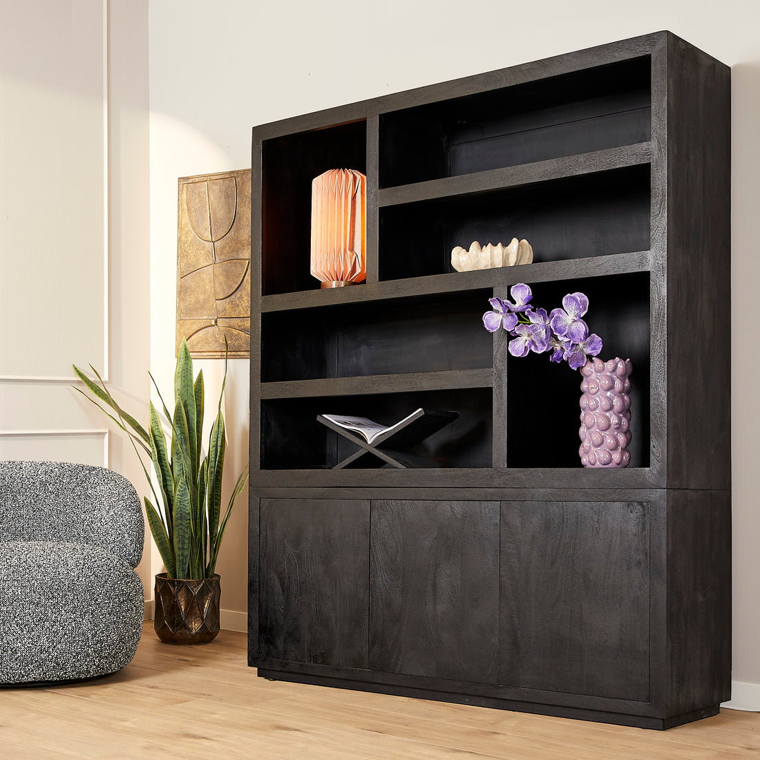 Vakkenkast Brussel Black XL | 160 cm - Industrieelinhuis.nl