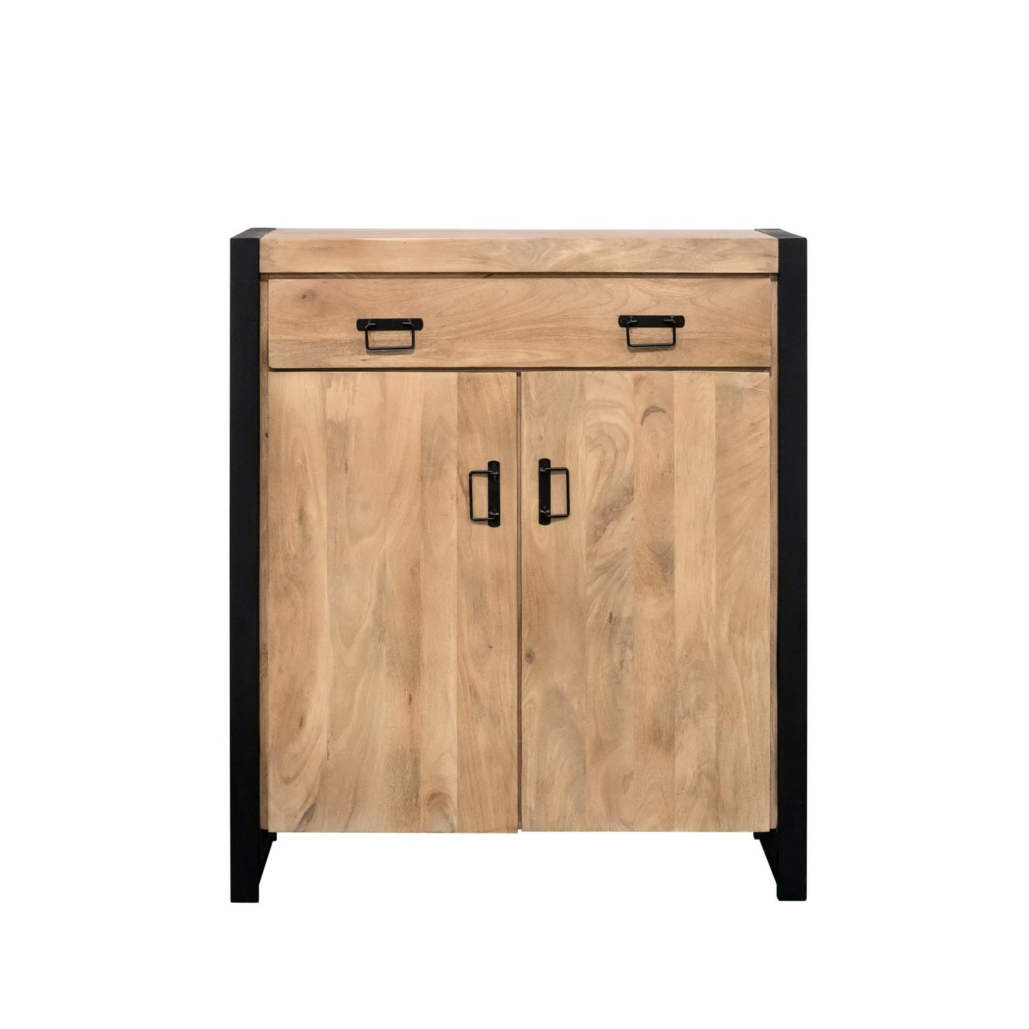 Kabinetkast Britt – Massief Mangohout &amp; Zwart Metaal – 100 cm - Industrieelinhuis.nl