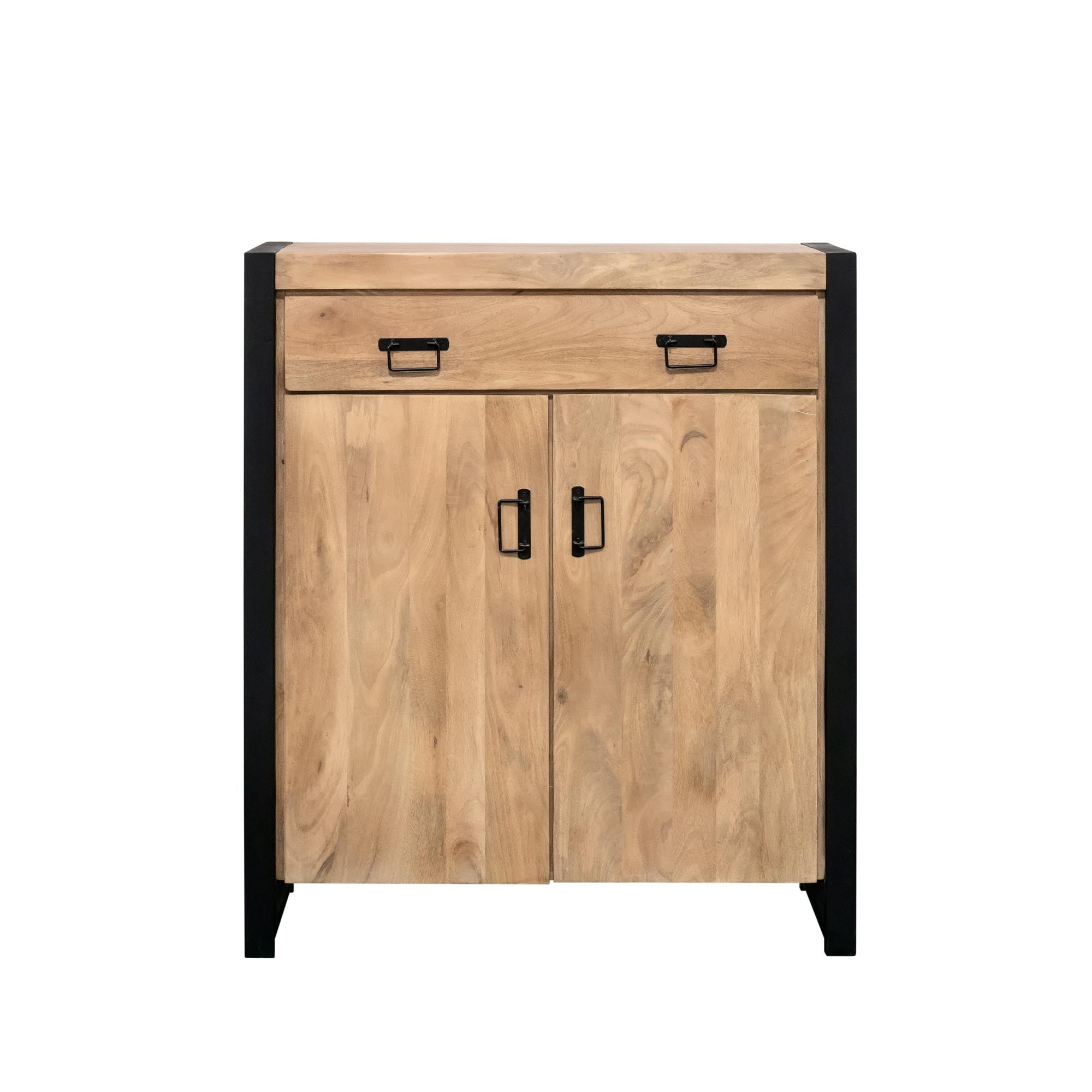 Kabinetkast Britt – Massief Mangohout &amp; Zwart Metaal – 100 cm - Industrieelinhuis.nl