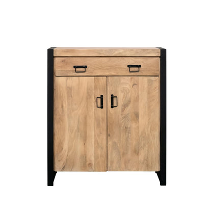 Kabinetkast Britt – Massief Mangohout &amp; Zwart Metaal – 100 cm - Industrieelinhuis.nl