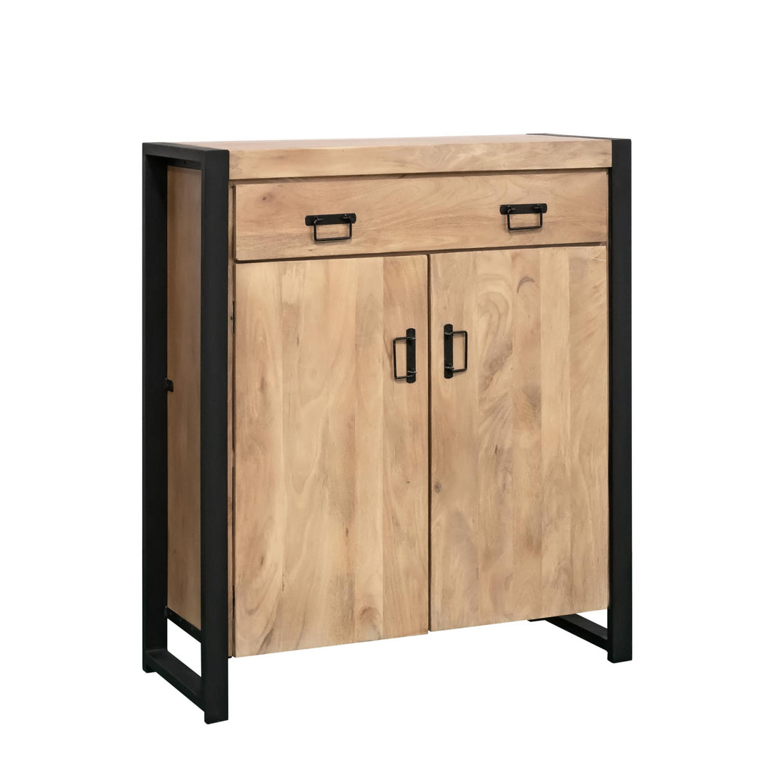 Kabinetkast Britt – Massief Mangohout &amp; Zwart Metaal – 100 cm - Industrieelinhuis.nl