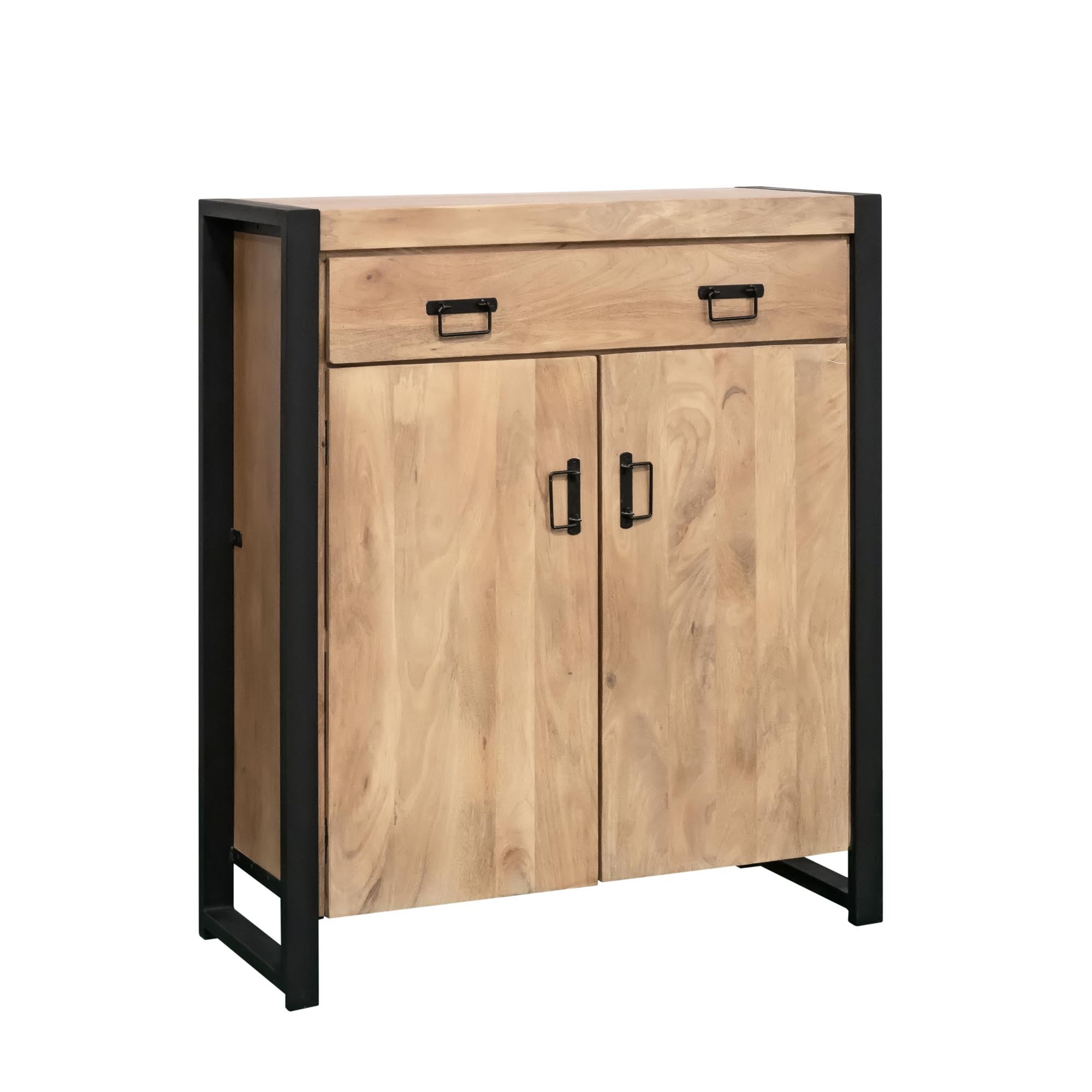 Kabinetkast Britt – Massief Mangohout &amp; Zwart Metaal – 100 cm - Industrieelinhuis.nl