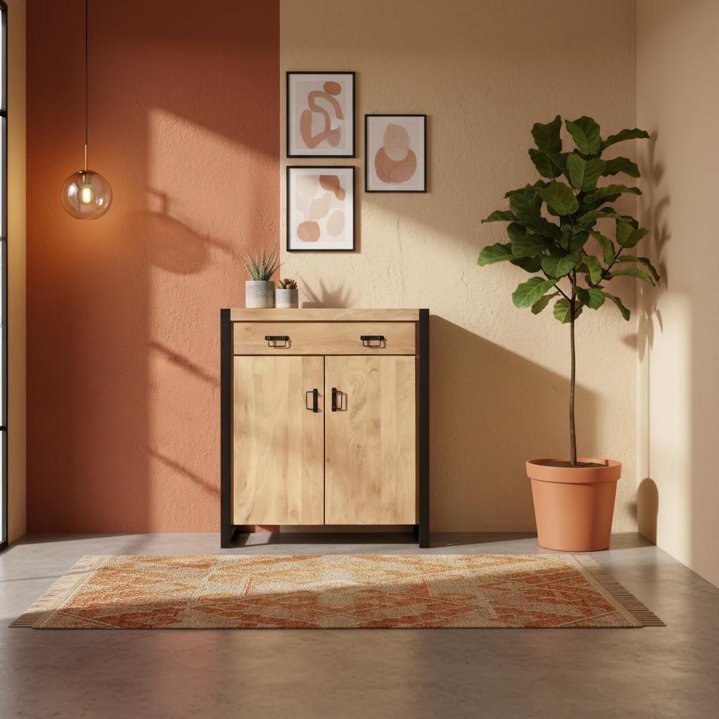 Kabinetkast Britt – Massief Mangohout &amp; Zwart Metaal – 100 cm - Industrieelinhuis.nl