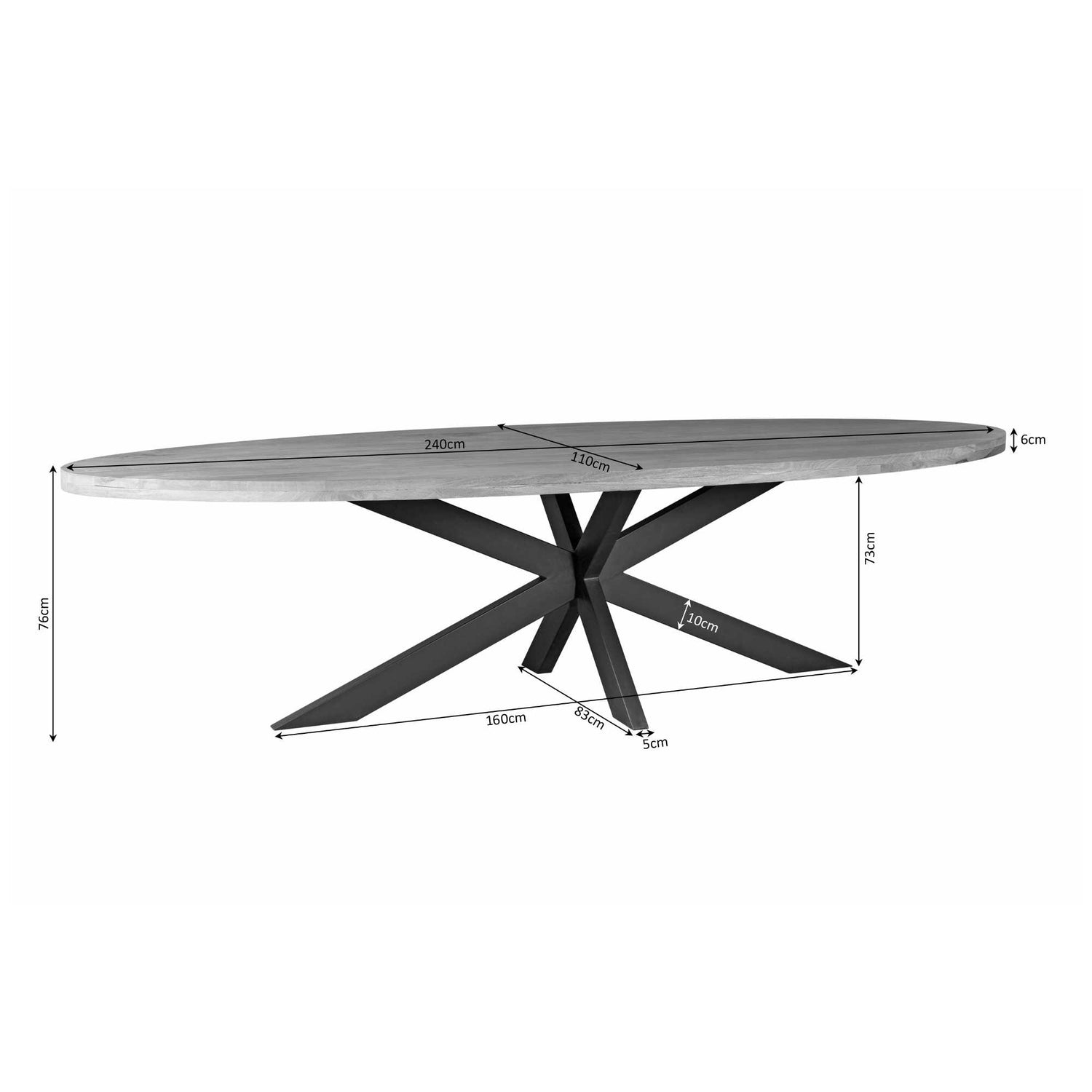 Eettafel Denver | Ovaal | Mangohout Staal | 240 cm