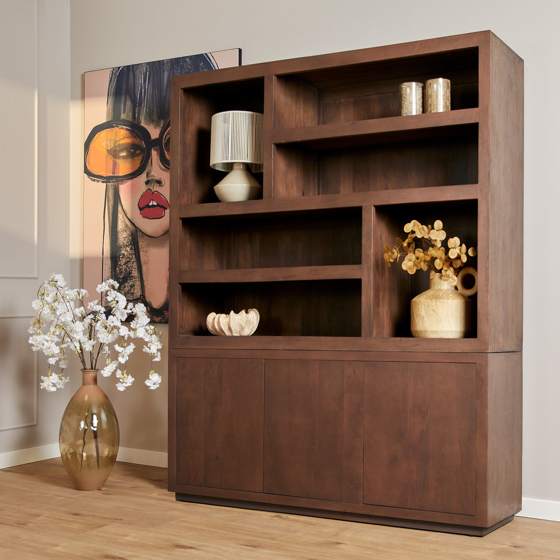 Vakkenkast Eclipse Walnut XL | 160 cm - Industrieelinhuis.nl
