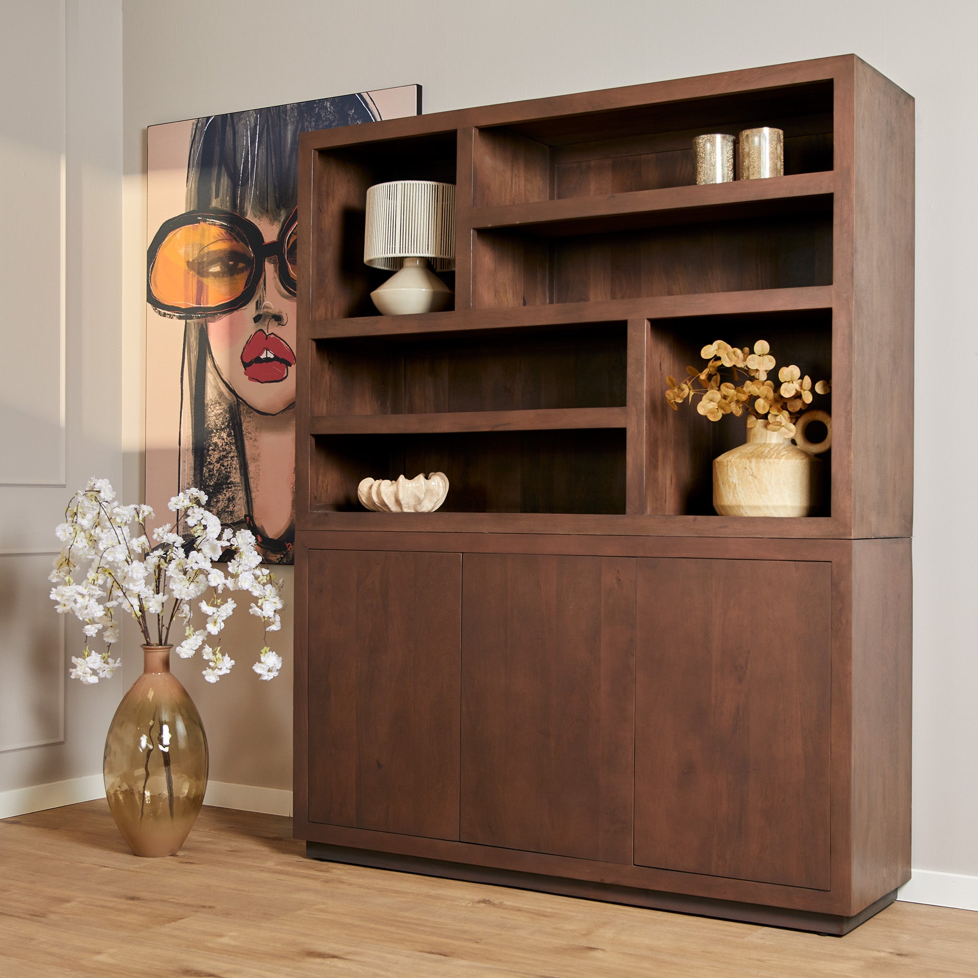 Vakkenkast Eclipse Walnut XL | 160 cm - Industrieelinhuis.nl