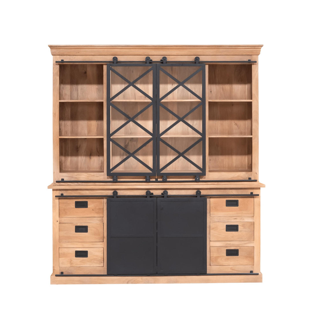 Vitrinekast Schuifdeuren Mangohout Fresno XXL - Industrieelinhuis.nl