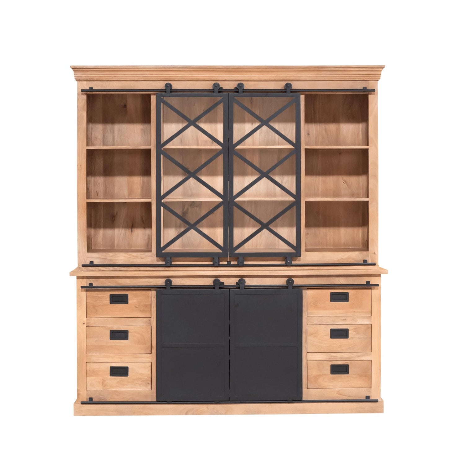 Vitrinekast Schuifdeuren Mangohout Fresno XXL - Industrieelinhuis.nl