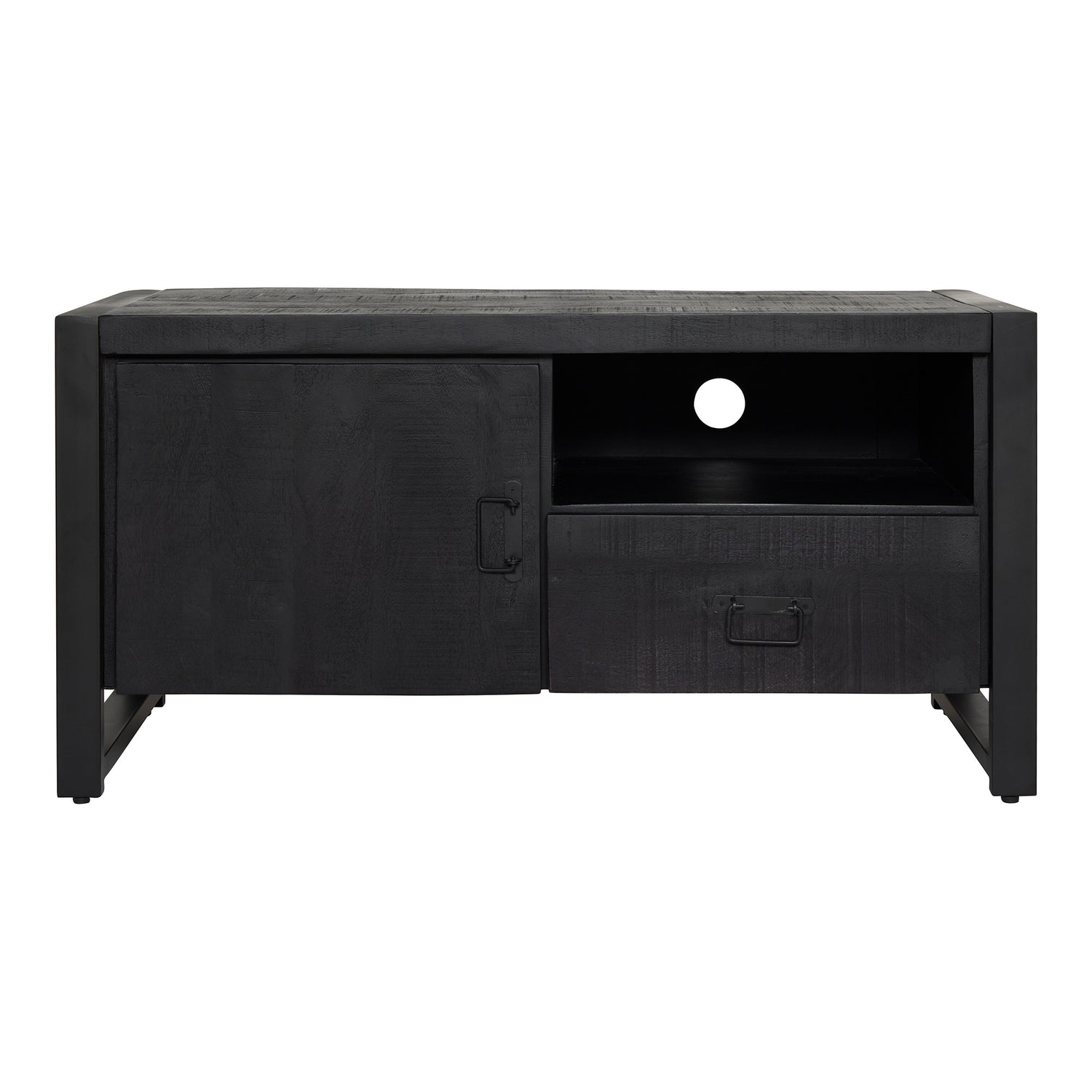 Tv meubel Boaz Black met een deur en open vak | 110 cm - Industrieelinhuis.nl