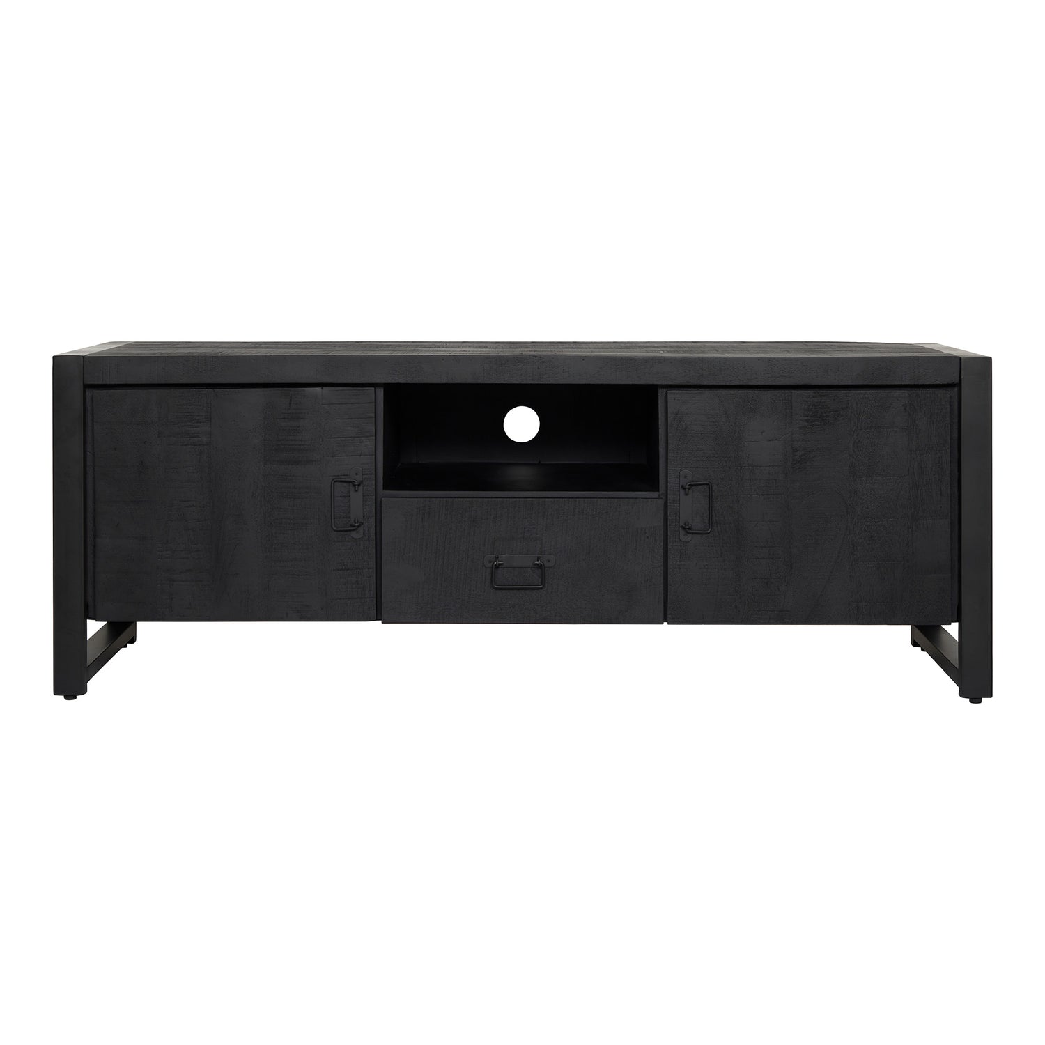 Tv meubel Boaz Black met deuren en een lade | 150 cm - Industrieelinhuis.nl