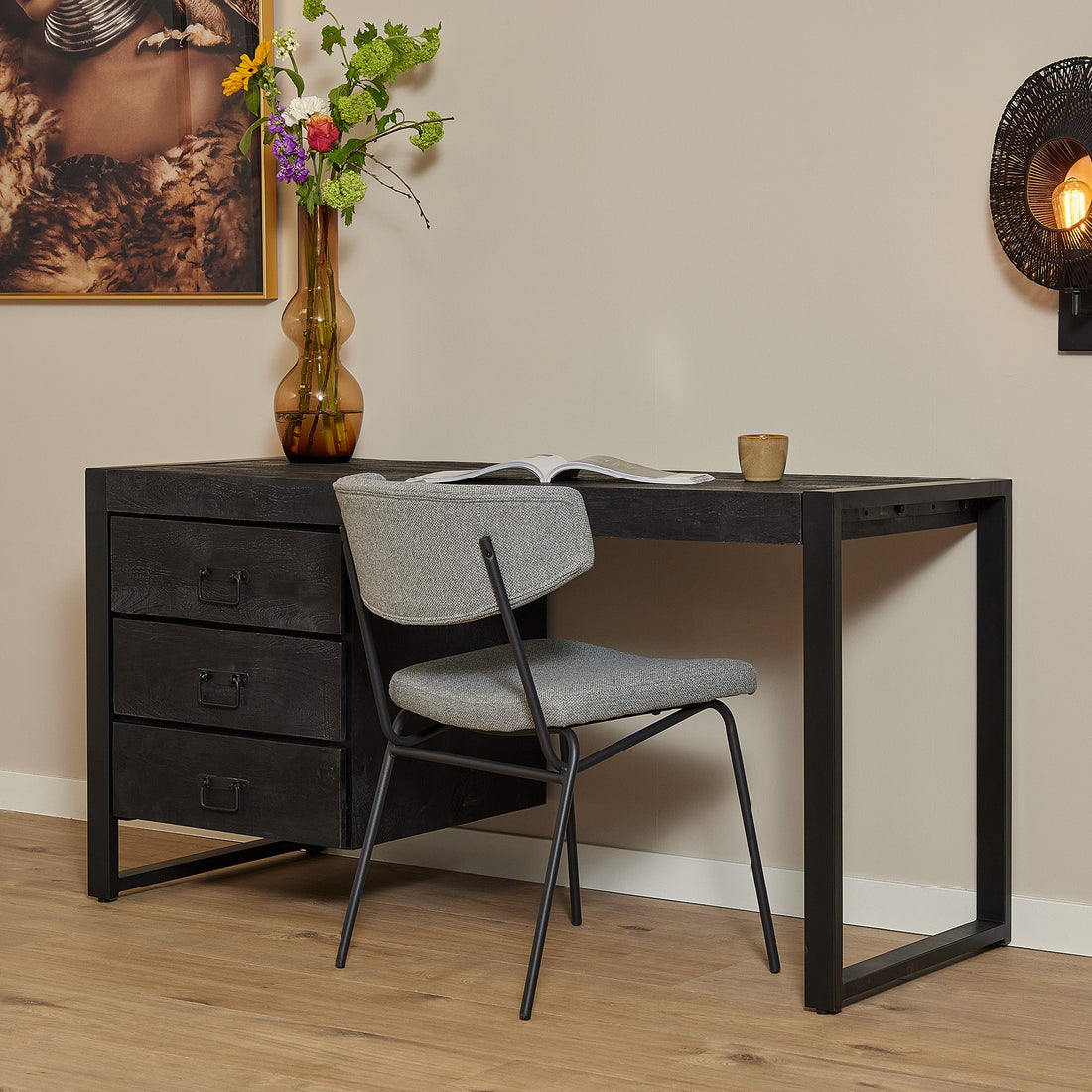 Bureau Boaz Black | 145 cm - Industrieelinhuis.nl