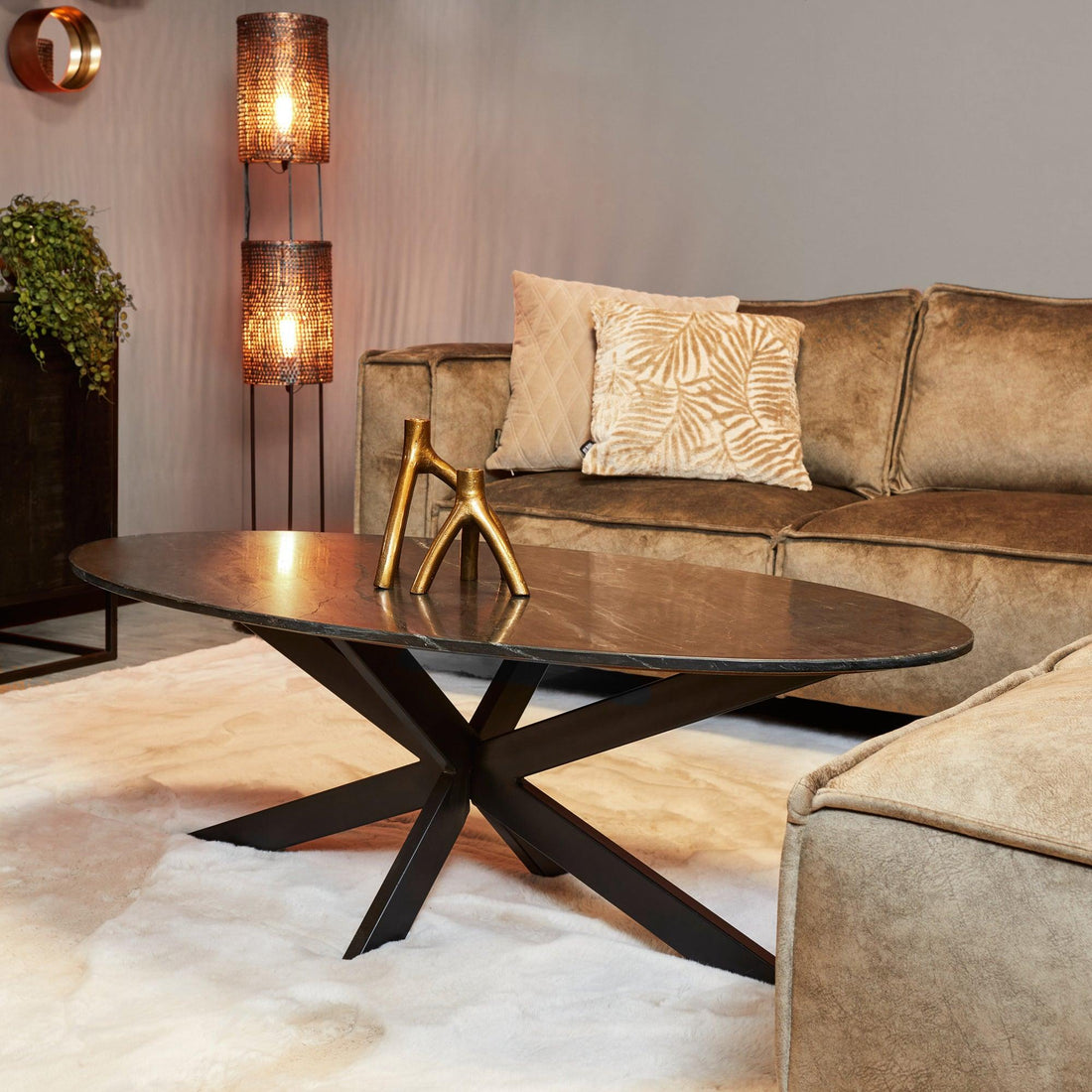 Salontafel Faye Black marble | 120 cm | Ovaal - Industrieelinhuis.nl