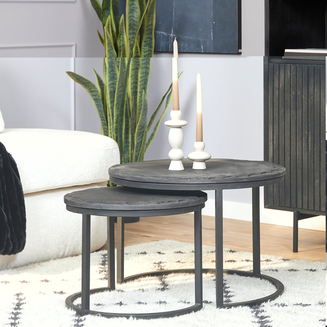 Salontafel Ora Black Kadappa Stone| 60 cm | Set van 2 - Industrieelinhuis.nl