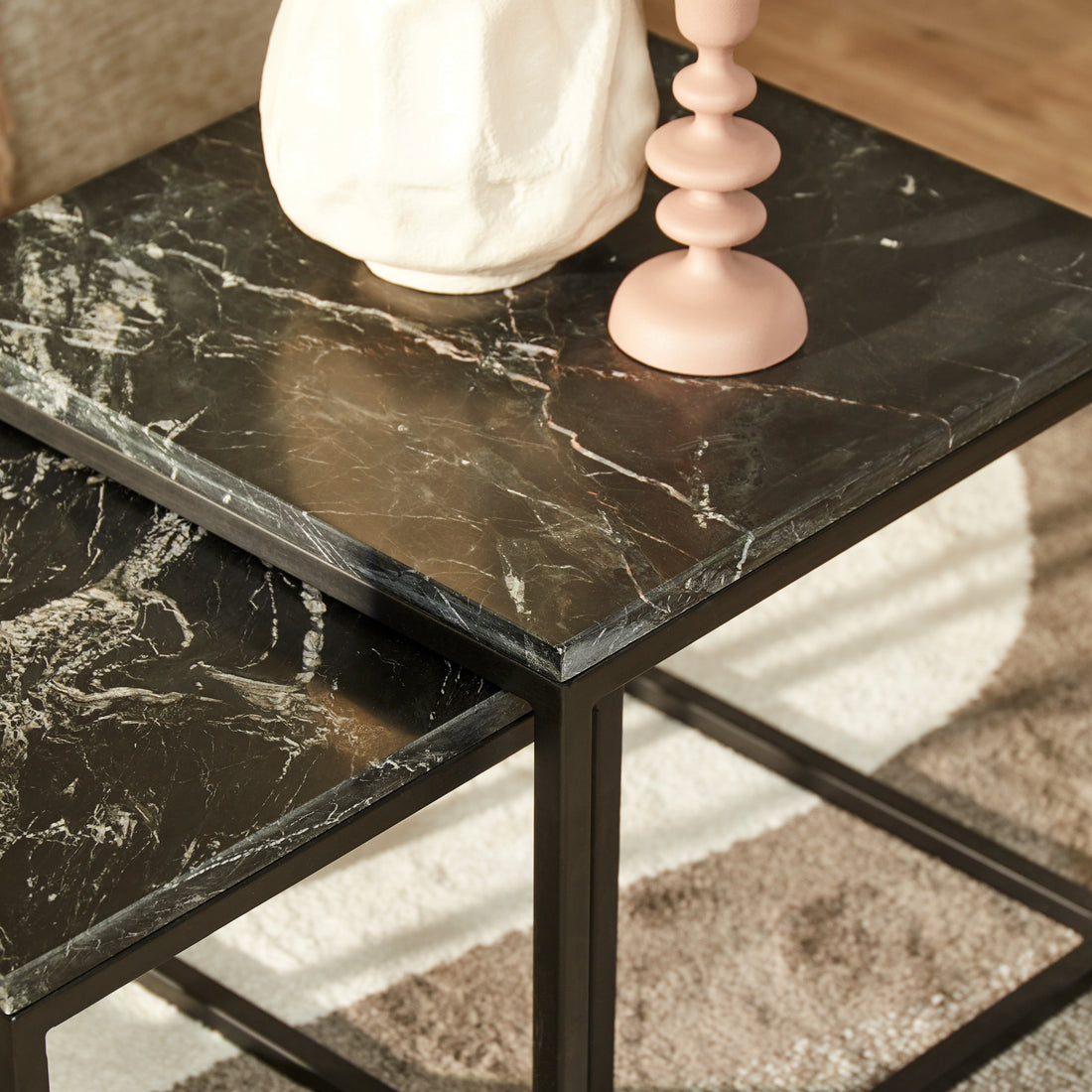 Salontafel Daan Black marble | 50 cm | Set van 2 - Industrieelinhuis.nl