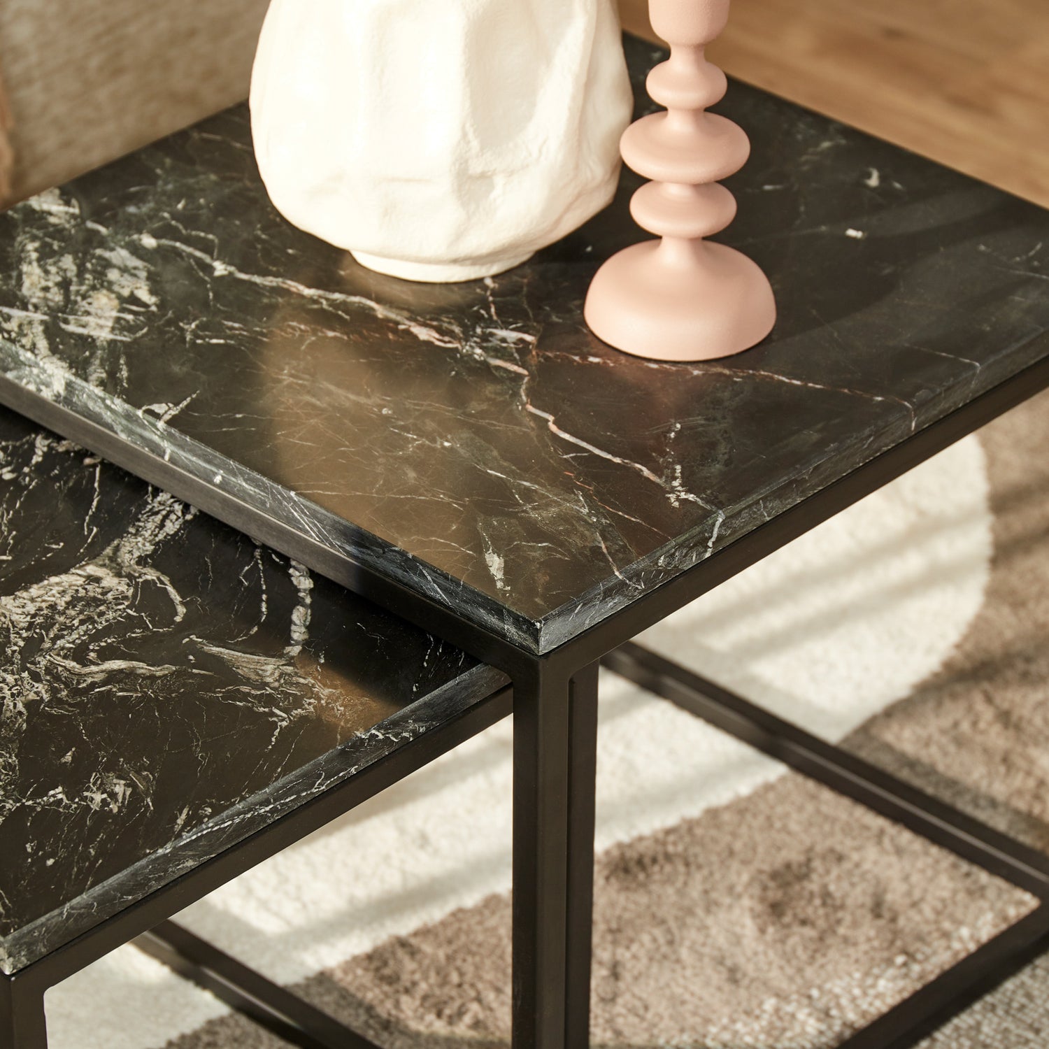 Salontafel Daan Black marble | 50 cm | Set van 2 - Industrieelinhuis.nl