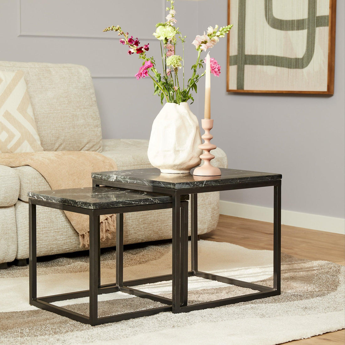 Salontafel Daan Black marble | 50 cm | Set van 2 - Industrieelinhuis.nl