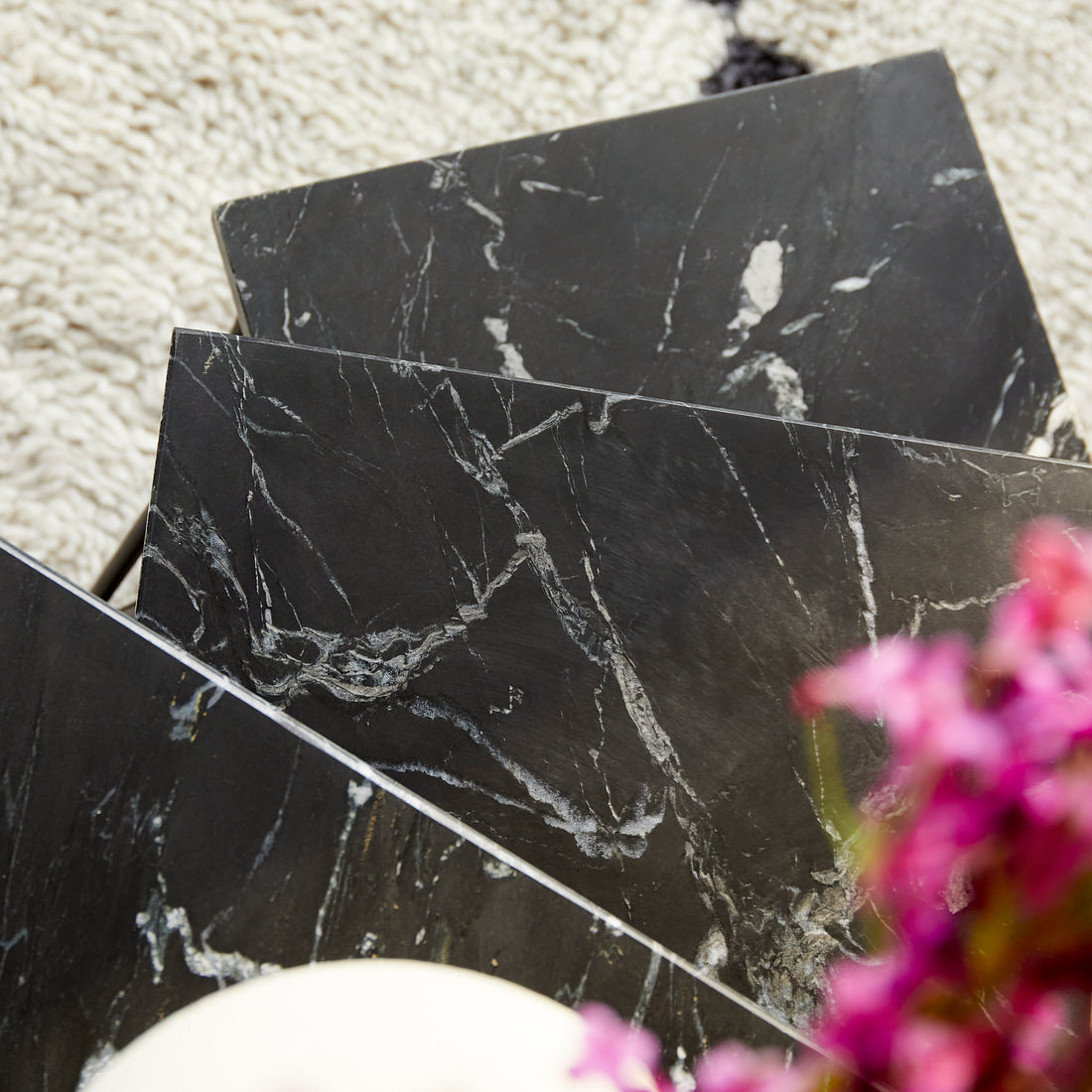 Salontafel Jala Black marble | 50 cm | Set van 3 - Industrieelinhuis.nl