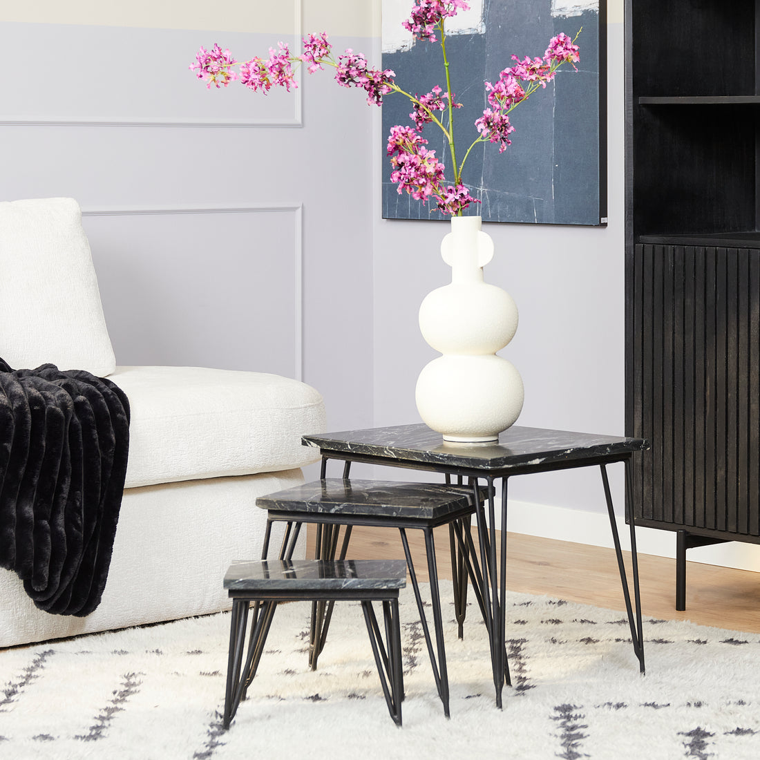 Salontafel Jala Black marble | 50 cm | Set van 3 - Industrieelinhuis.nl
