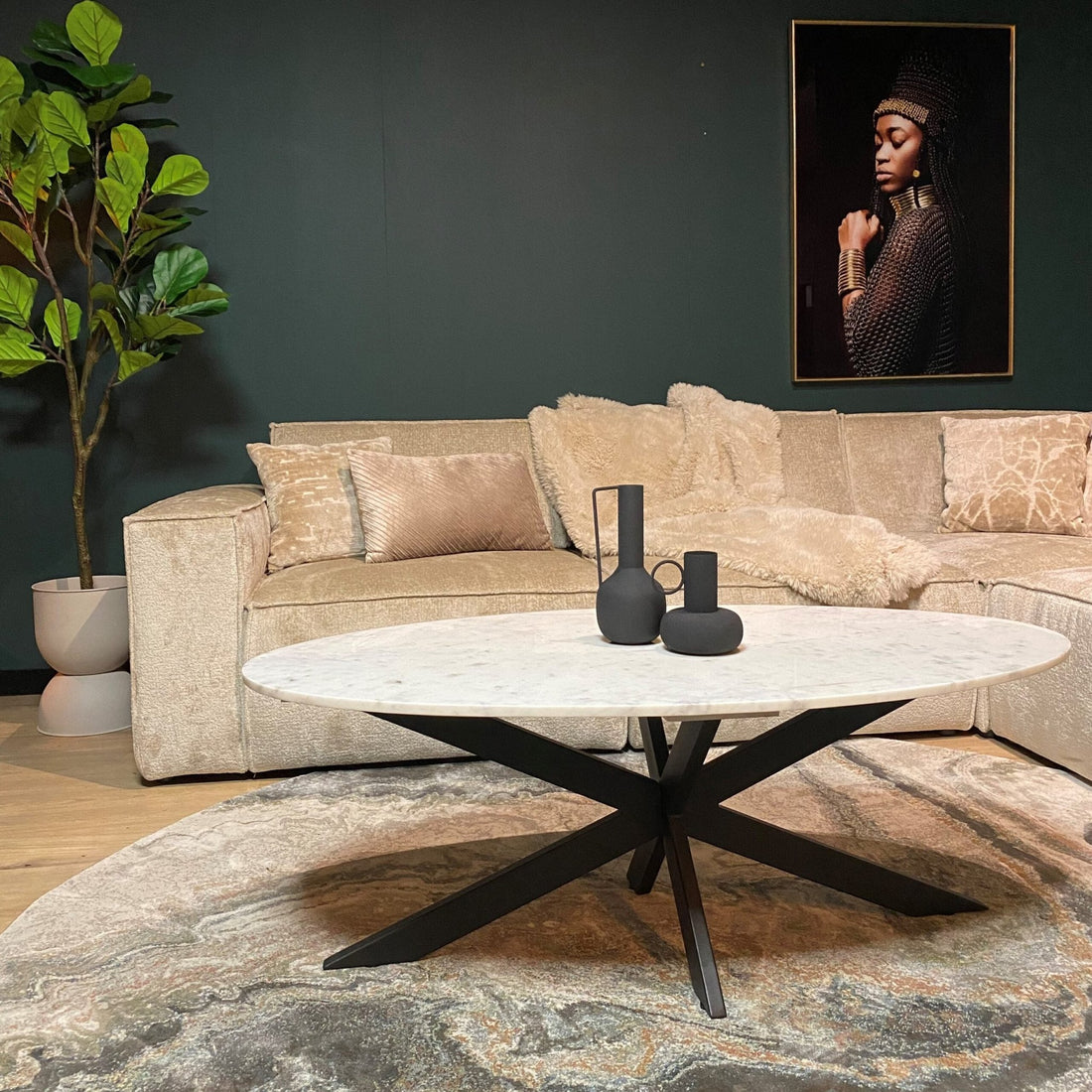 Salontafel Faye White marble | 120 cm | Ovaal - Industrieelinhuis.nl