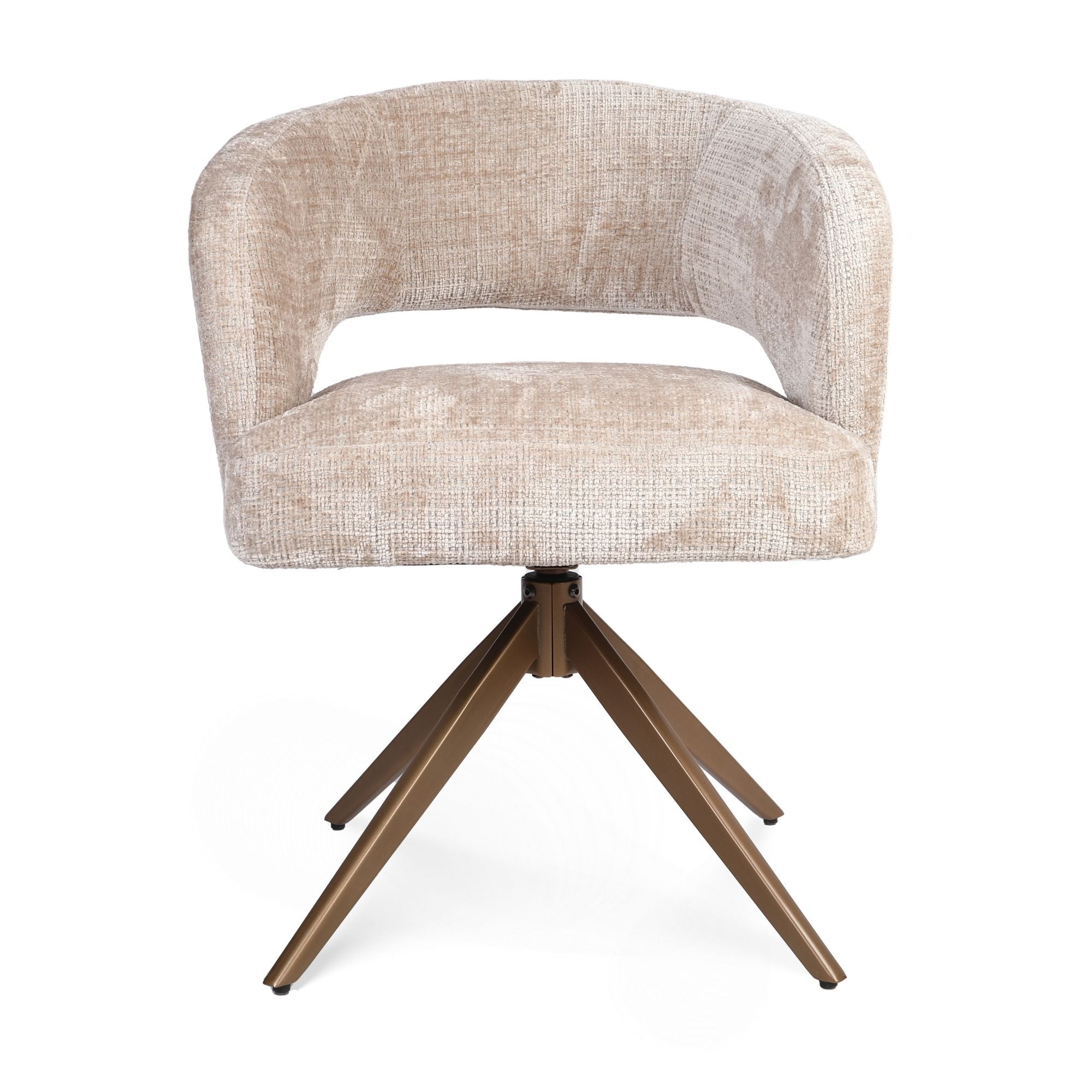 Eetkamerstoel Demi | Beige | Poot Bronze |  Met armleuning - Industrieelinhuis.nl
