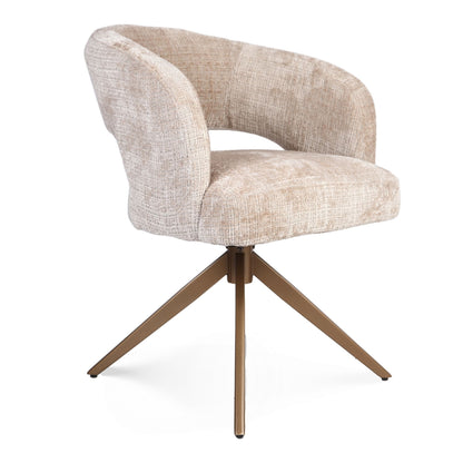 Eetkamerstoel Demi | Beige | Poot Bronze |  Met armleuning - Industrieelinhuis.nl