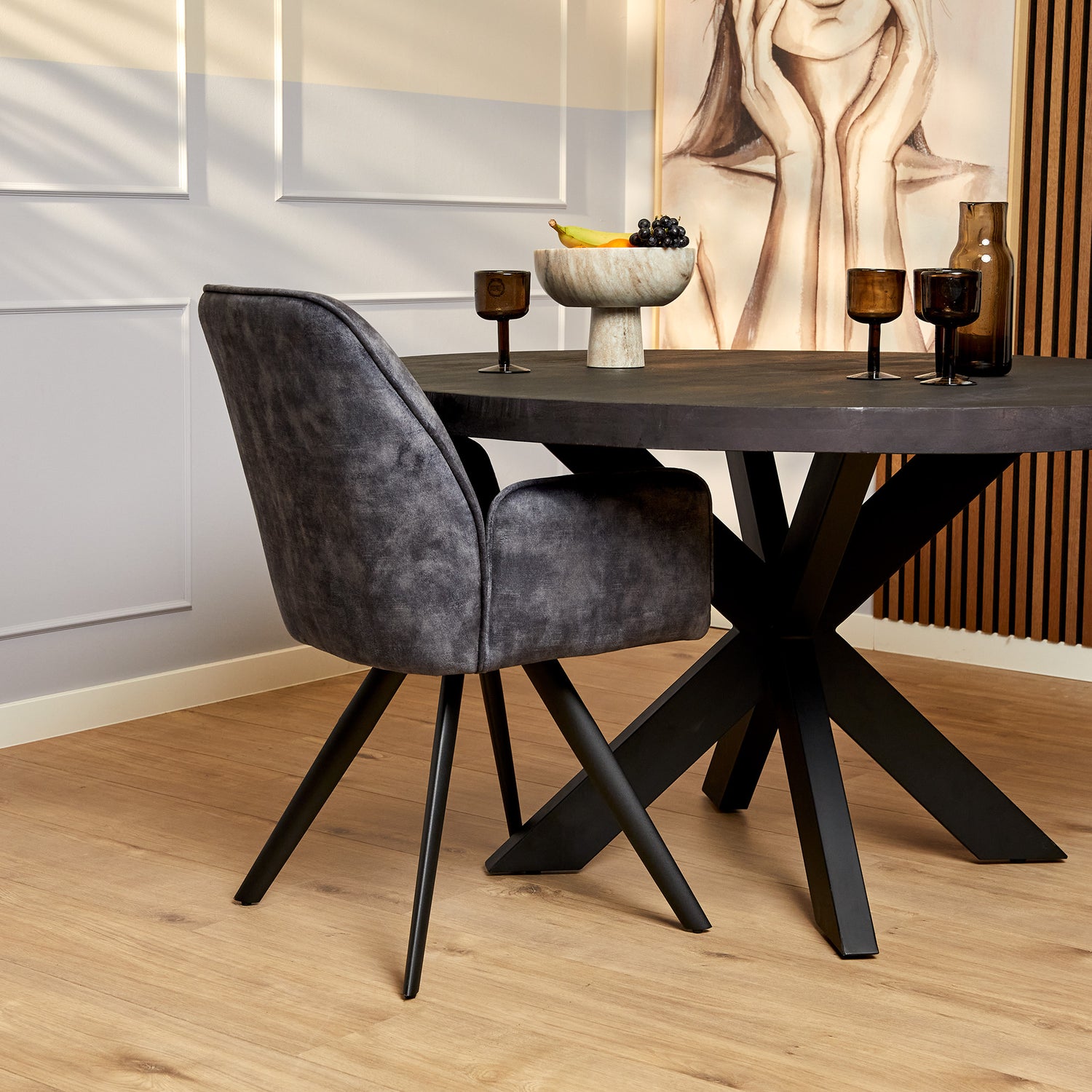 Eetkamerstoel Velvet Nola Antraciet (bestellen per 2) - Industrieelinhuis.nl