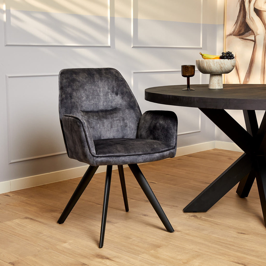Eetkamerstoel Velvet Nola Antraciet (bestellen per 2) - Industrieelinhuis.nl