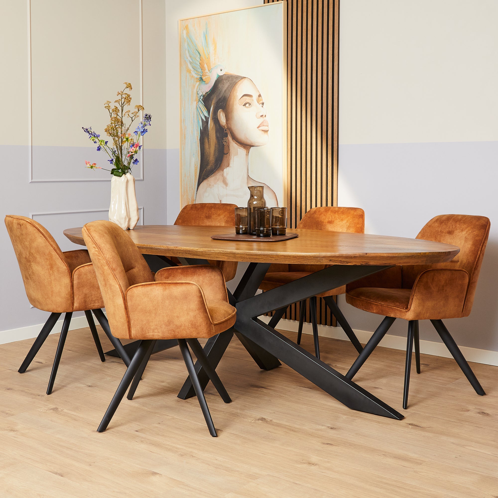 Eetkamerstoel Nola Oranje/Goud (bestellen per 2) - Industrieelinhuis.nl