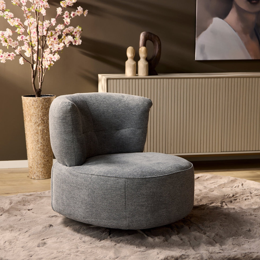 Ronde Fauteuil Fien Grijs - Industrieelinhuis.nl