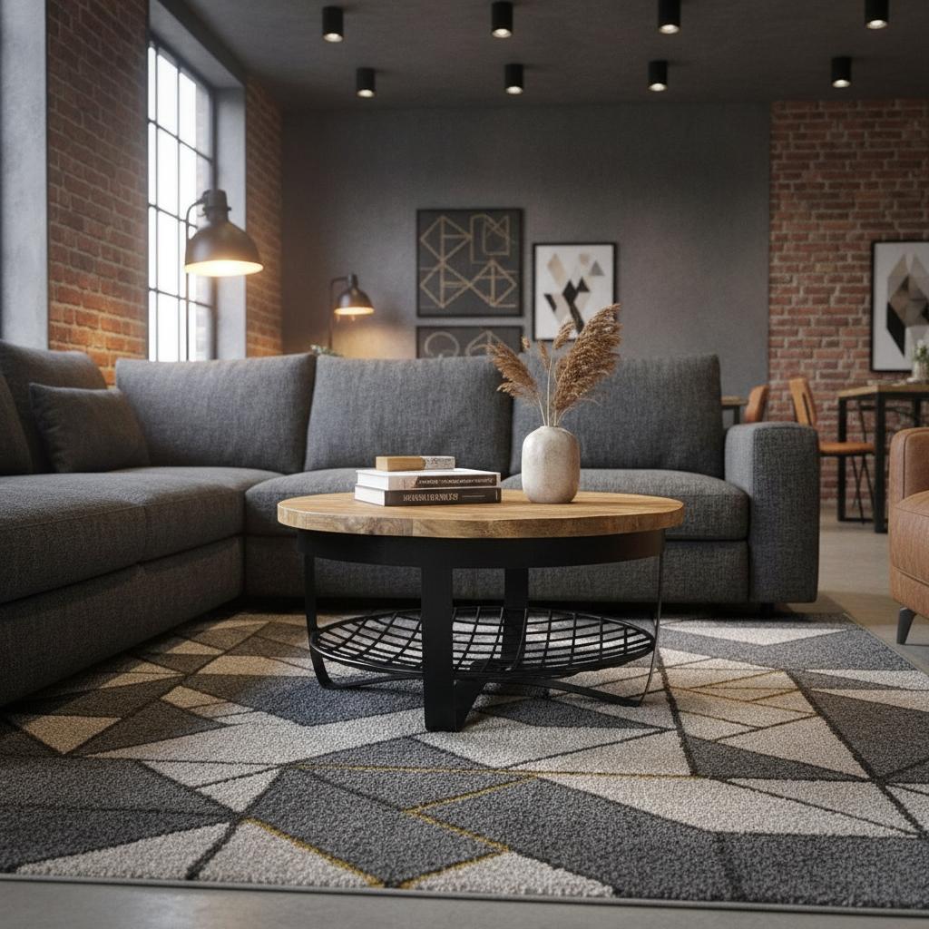 Couchtisch rund um industrielles Design | Mangoholz und Stahl 90x40 cm