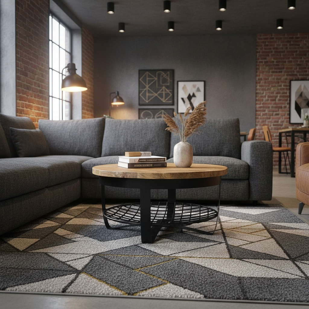 Salontafel Rond Industrieel Design | Mangohout en Staal | 90x40cm