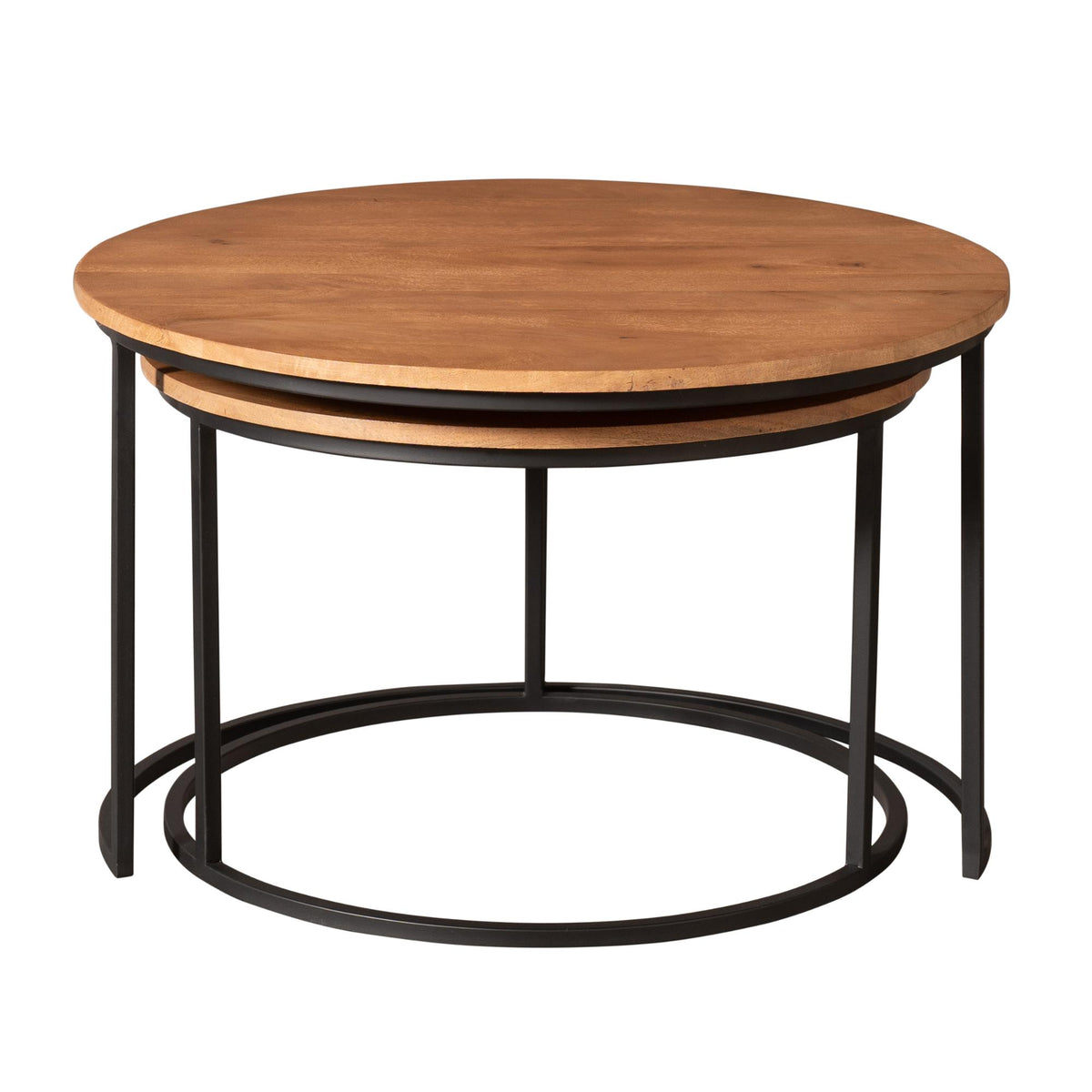 Salontafel set van 2 Madison | Mangohout met zwart staal | Industrieel