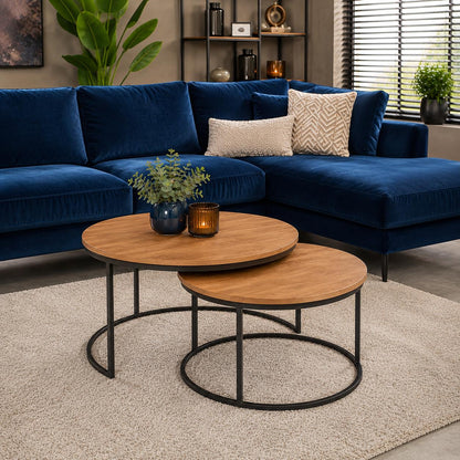 Salontafel set van 2 Madison | Mangohout met zwart staal | Industrieel