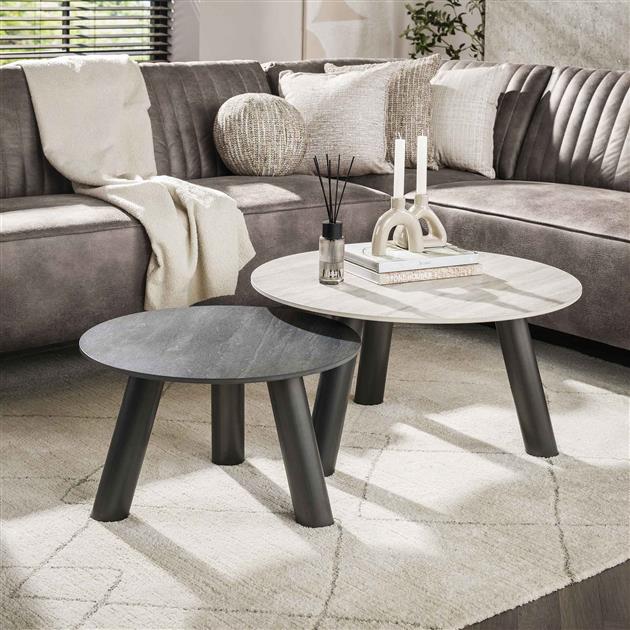 Salontafel set van 2 Twin | ronde salontafeltjes | Traverin