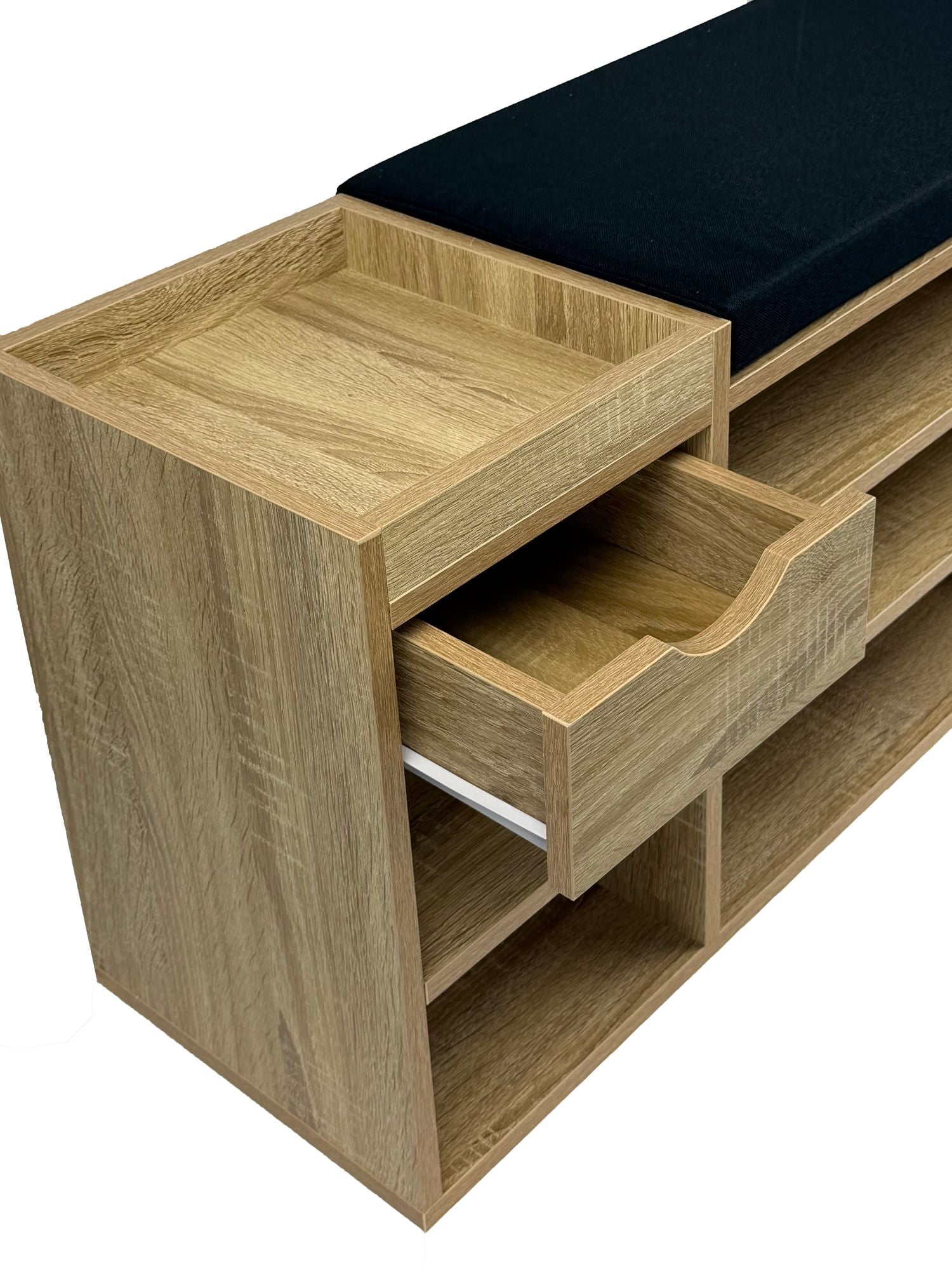 Schoenenbank Eiken met lade | 100 cm lengte | Halbankjes