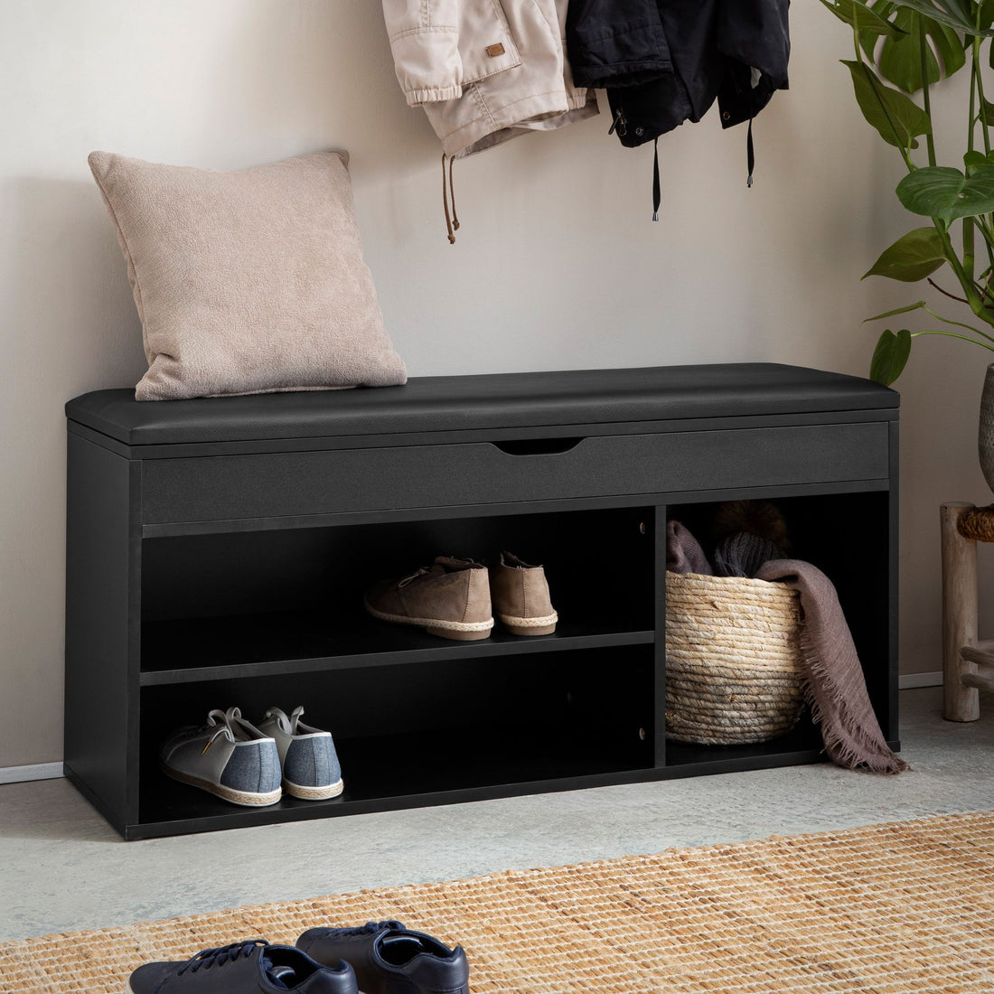 Schoenenbank zwart | 104 cm lengte | Halbankjes (tijdelijk offline)