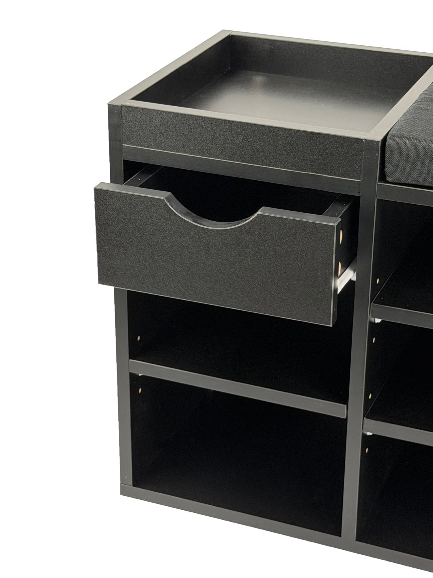 Schoenenbank zwart met lade | 100 cm lengte | Halbankjes