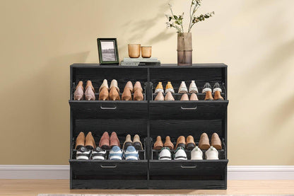 Schoenenkast zwart hout | 24x105,5x82,7cm
