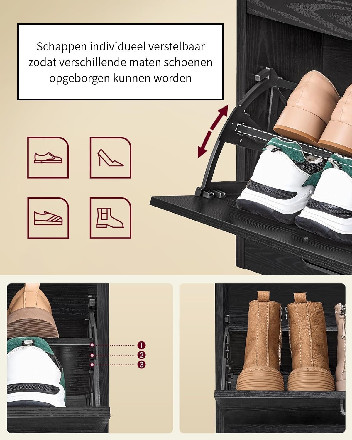 Schoenenkast zwart hout | 24x105,5x82,7cm