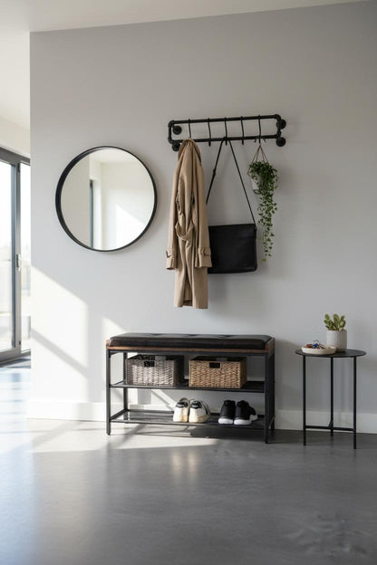 Schoenenrek industrieel met bank | Houtlook en Staal | 80x30x48cm
